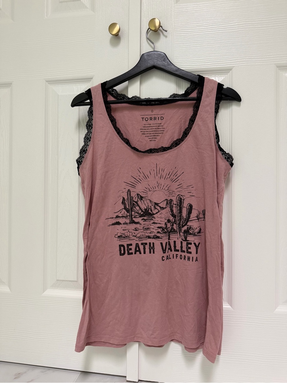 Torrid Dusty Rose Lace-Trim Tank - Death Valley Graphic